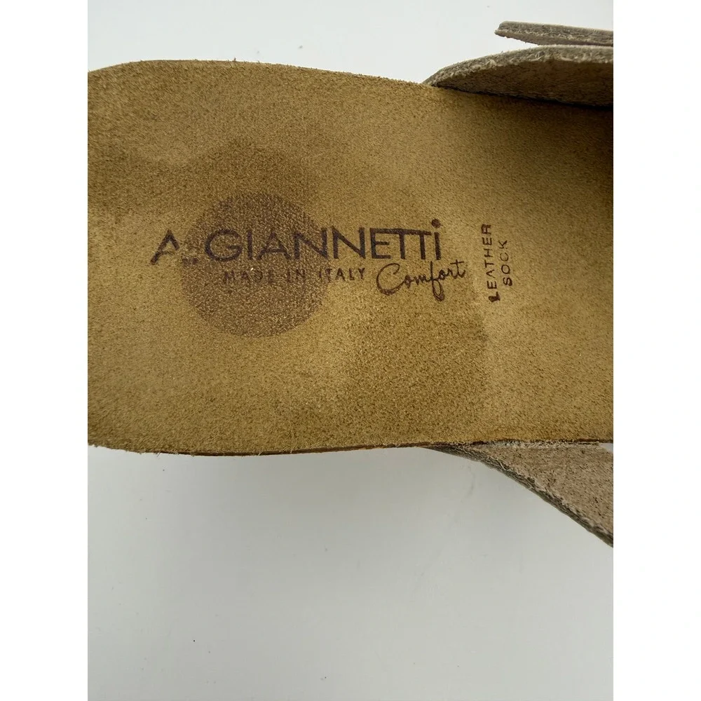 A Giannetti Modern Italy Comfort Tan Leather Cork Wedge Sandals Womens 7 7.5